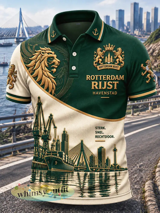 Casual poloshirt voor heren met patchworkprint van Rotterdam City - Veelkleurig / S