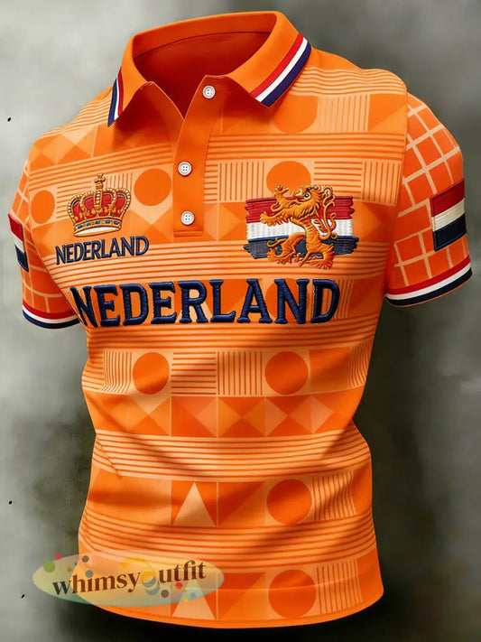 Casual poloshirt voor heren met print in de stijl van Koningsdag - A / S