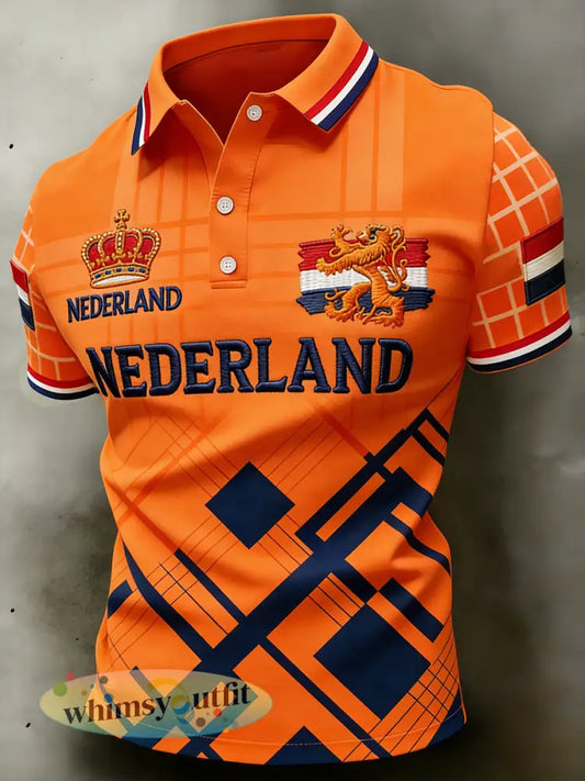 Casual poloshirt voor heren met print in de stijl van Koningsdag - A / S