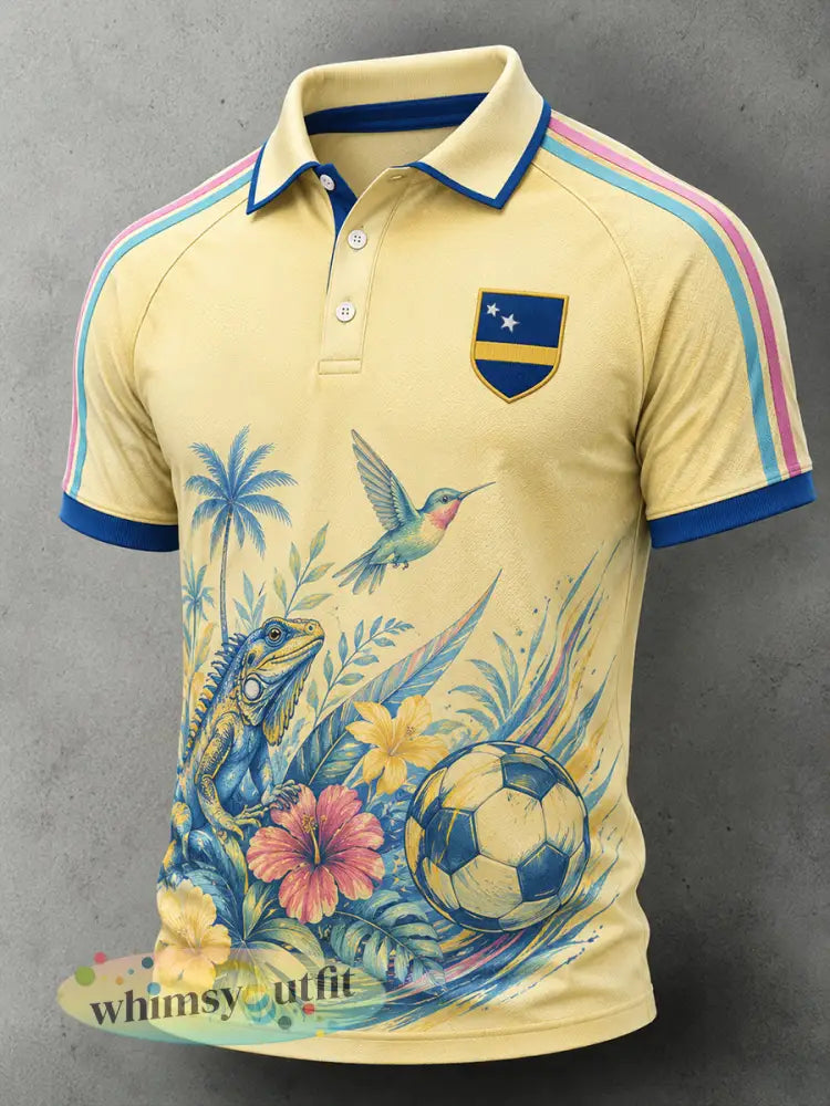 Casual poloshirt voor heren met voetbalprint en raglanmouwen korte mouwen - A / S
