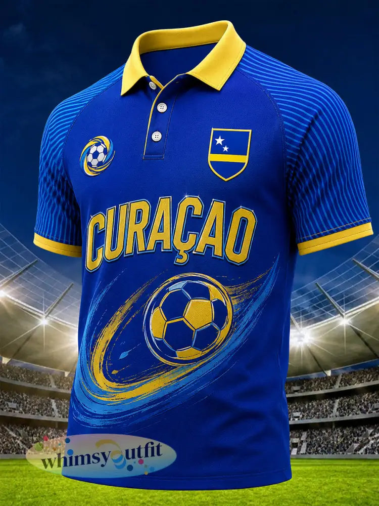 Casual poloshirt voor heren met voetbalprint en raglanmouwen korte mouwen - A / S