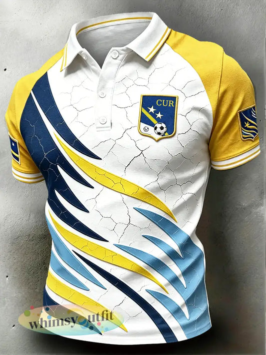 Casual poloshirt voor heren met voetbalprint en vlag van Curaçao - Veelkleurig / S