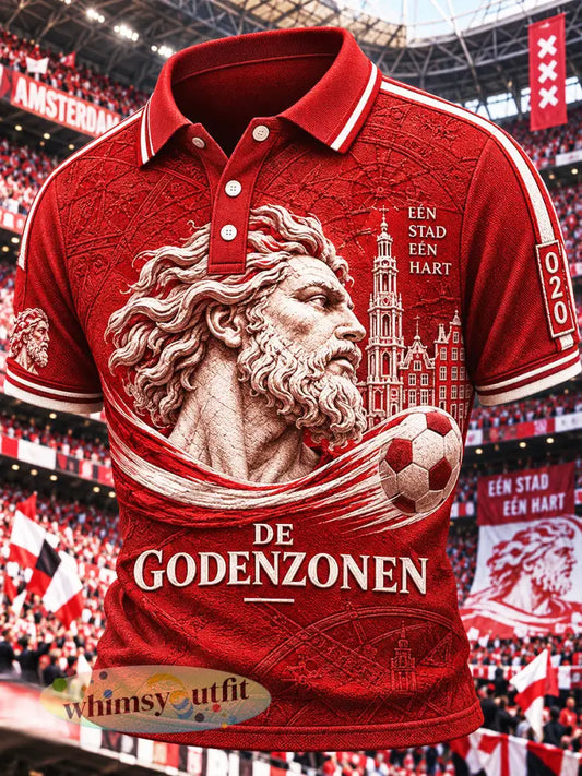 Casual poloshirt voor heren met Ajax Amsterdam-voetbalprint - Rood / S