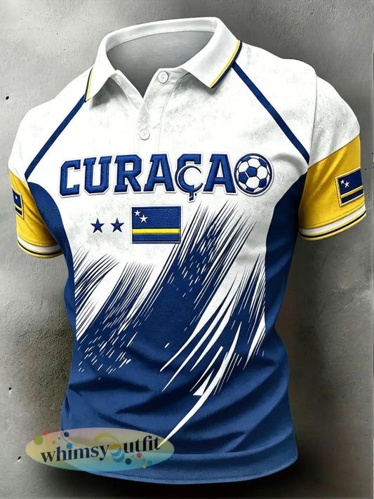 Casual poloshirt voor heren met voetbalprint van Curaçao - Veelkleurig / S