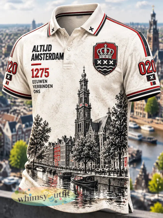 Casual poloshirt voor heren van Off-White met Amsterdam-stadspatroon - Romig-Wit / S