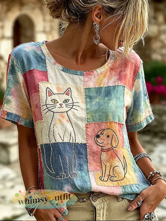 Casual shirt met kattenprint voor dames - als foto / S