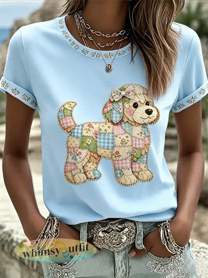 Casual T-shirt met bloemenprint voor dames - Lichtblauw / S