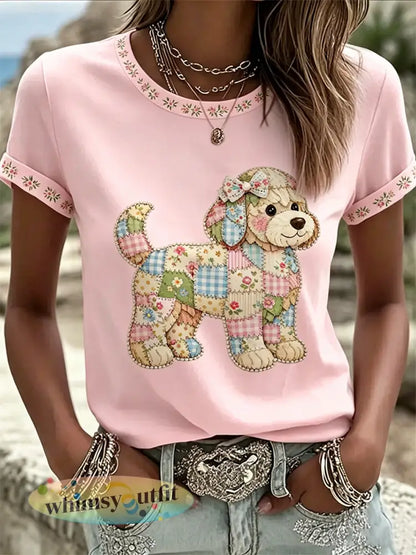 Casual T-shirt met bloemenprint voor dames - Roze / S