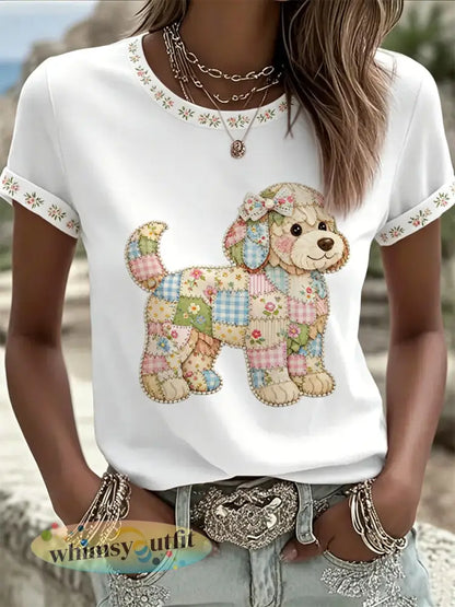 Casual T-shirt met bloemenprint voor dames - Wit / S