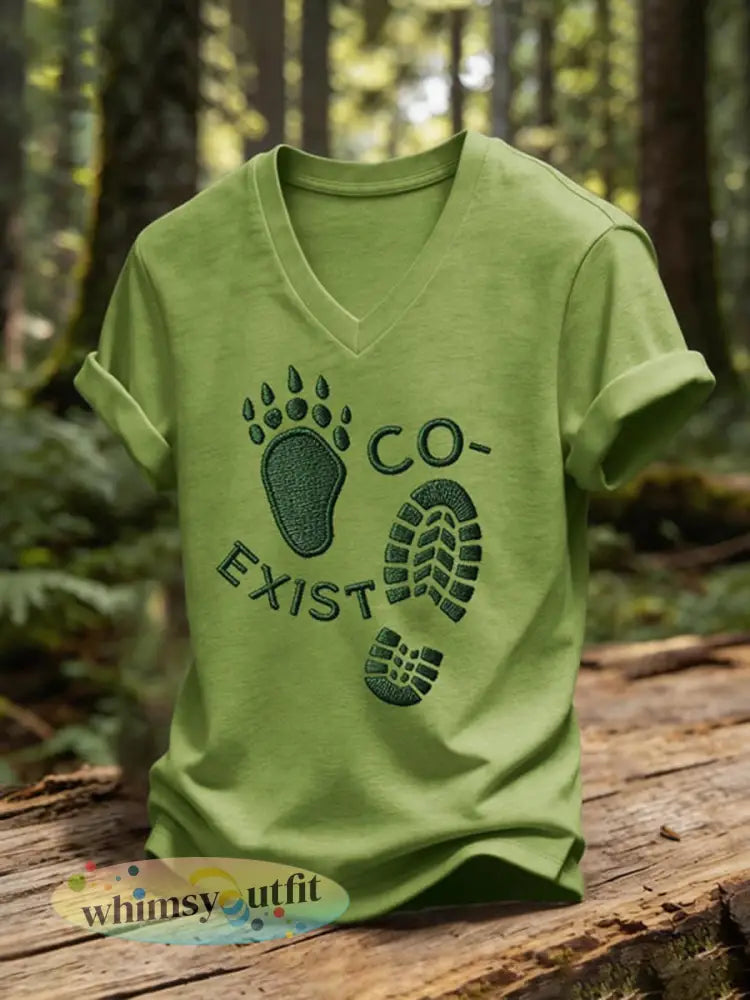 Casual T-shirt met CO-EXIST print voor dames - Groen / S