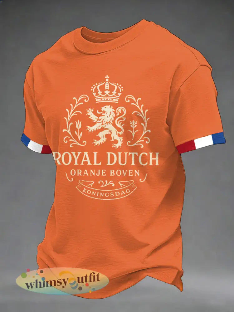 Casual T-shirt met Koningsdag-print voor heren - Oranje / S