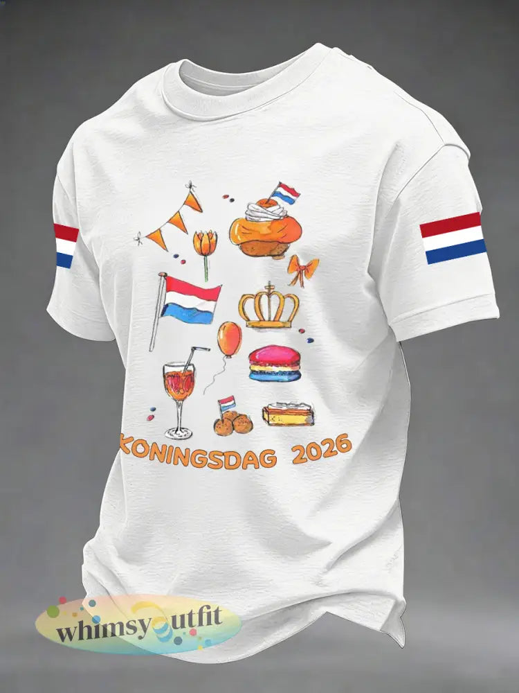 Casual T-shirt met Koningsdag-print voor heren - Wit / S