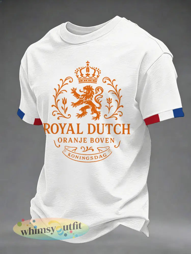 Casual T-shirt met Koningsdag-print voor heren - Wit / S