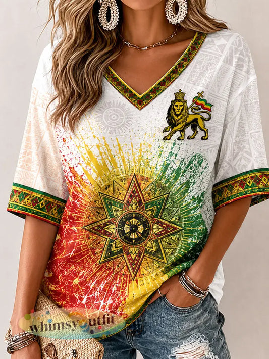 Casual t-shirt voor dames met reggaeprint - als foto / S