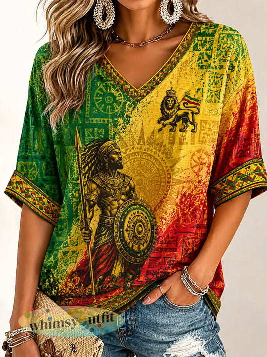 Casual t-shirt voor dames met reggaeprint - als foto / S