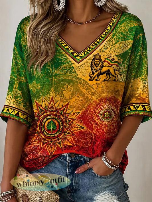 Casual t-shirt voor dames met reggaeprint - als foto / S