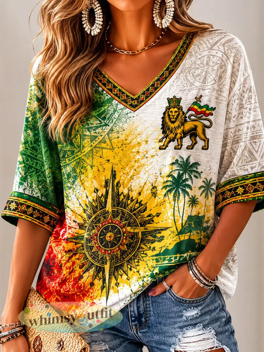 Casual t-shirt voor dames met reggaeprint - als foto / S