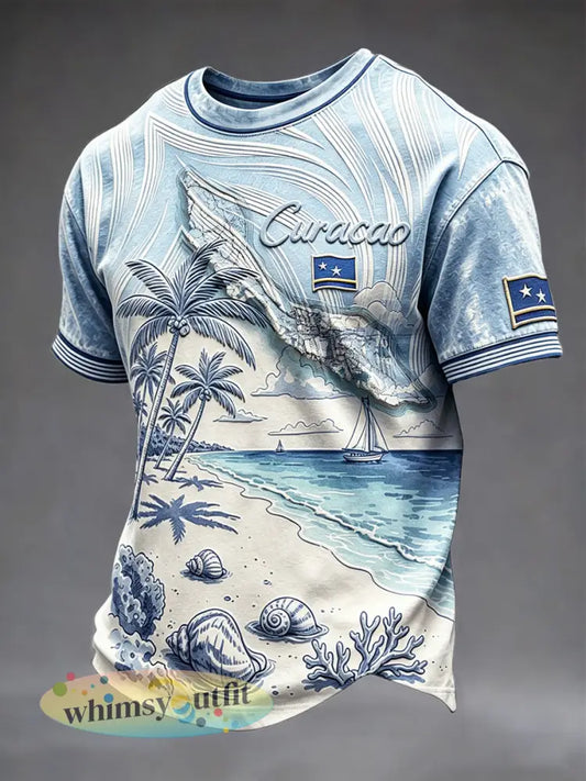 Casual T-shirt voor heren met Curaçao-print - hemelsblauw / S
