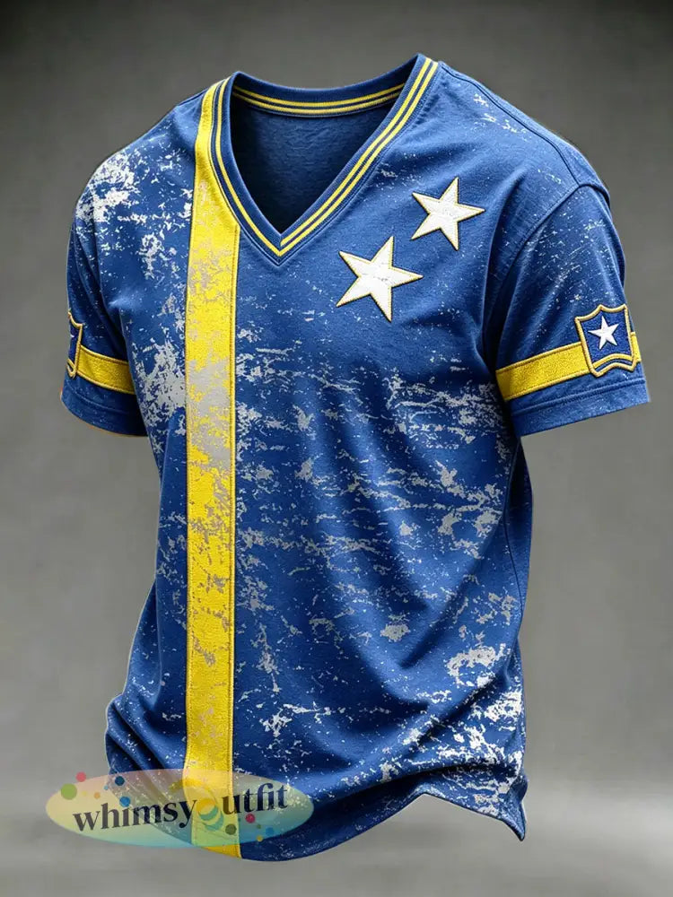 Casual t-shirt voor heren met Curaçaos voetbalgraffiti en 3D-print - Blauw / S
