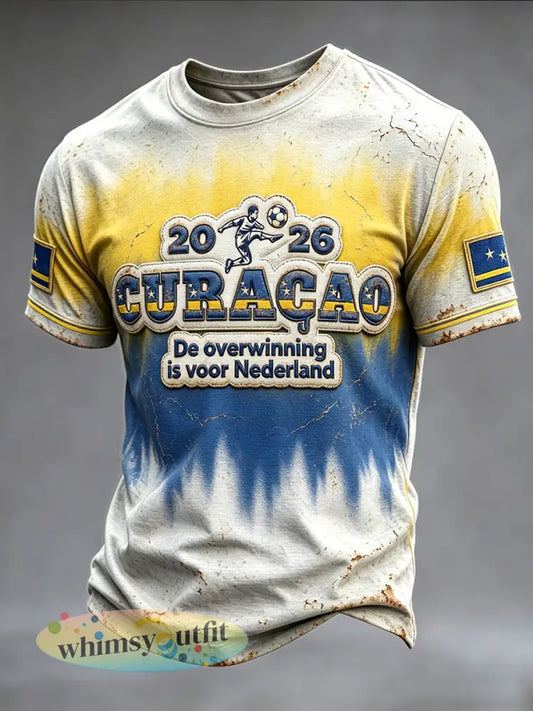 Casual t-shirt voor heren met Curaçaos voetbalgraffiti en 3D-print - Lichtgrijs / S