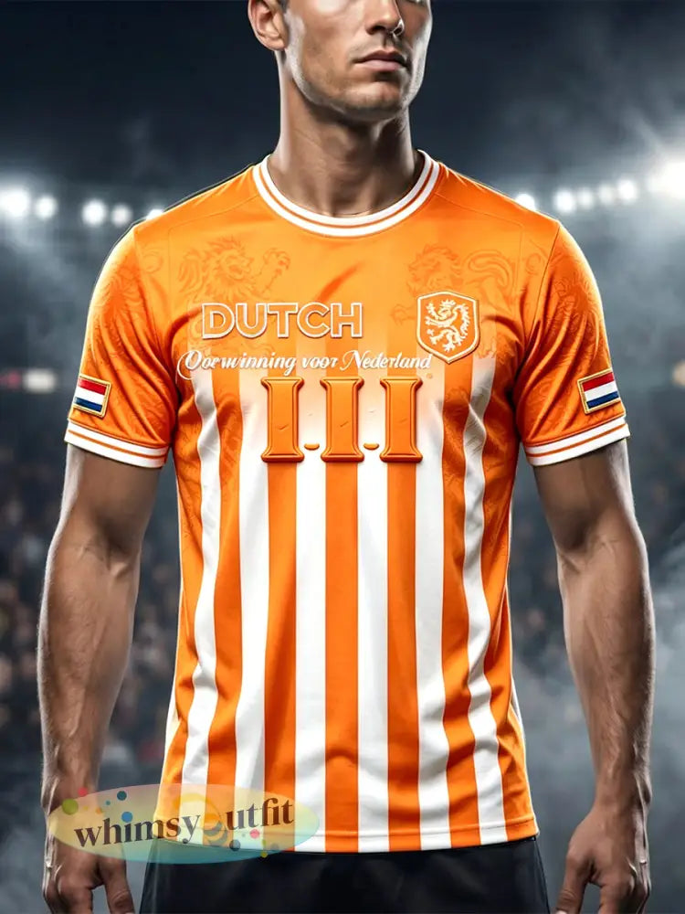 Casual t-shirt voor heren met Hollandse streepprint - Sinaasappel / S