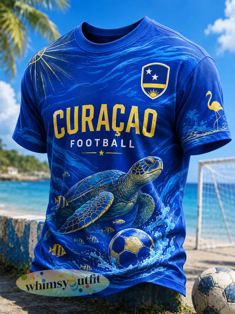 Casual T-shirt voor heren met print in eilandvoetbalthema en korte mouwen - A / S