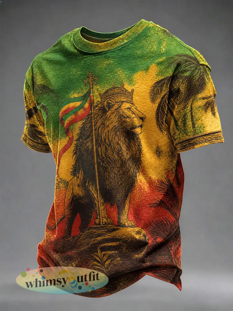 Casual t-shirt voor heren met reggaeprint - als foto / S