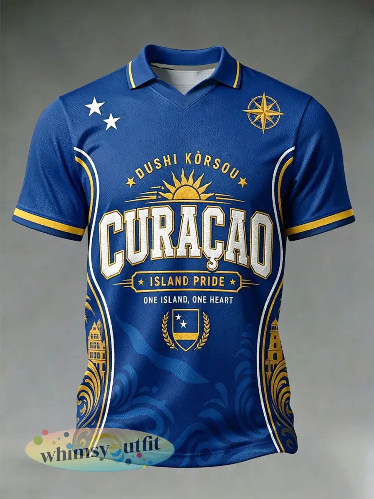 Casual t-shirt voor heren met voetbalprint van Curaçao - Blauw / S
