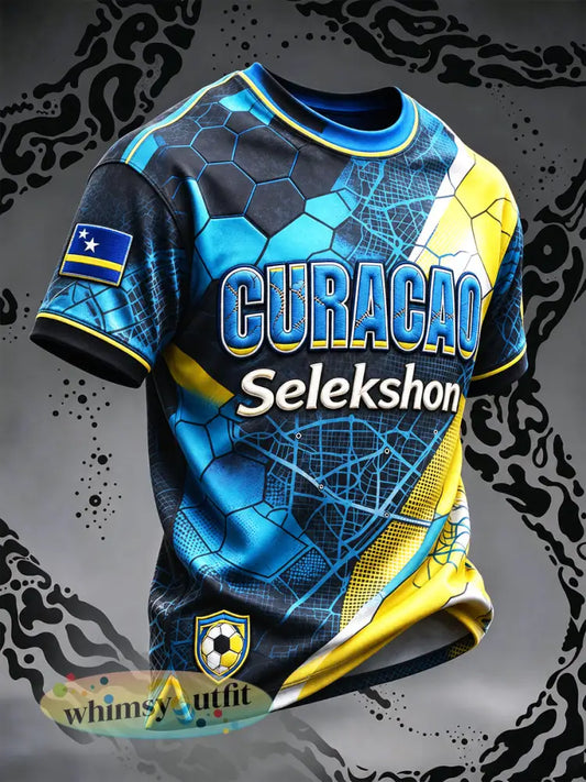 Casual T-shirt voor heren met voetbalprint van Curaçao - Veelkleurig / S