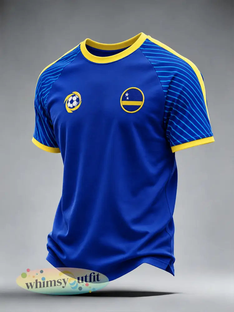 Casual t-shirt voor heren met voetbalthema raglanmouwen en korte mouwen - A / S