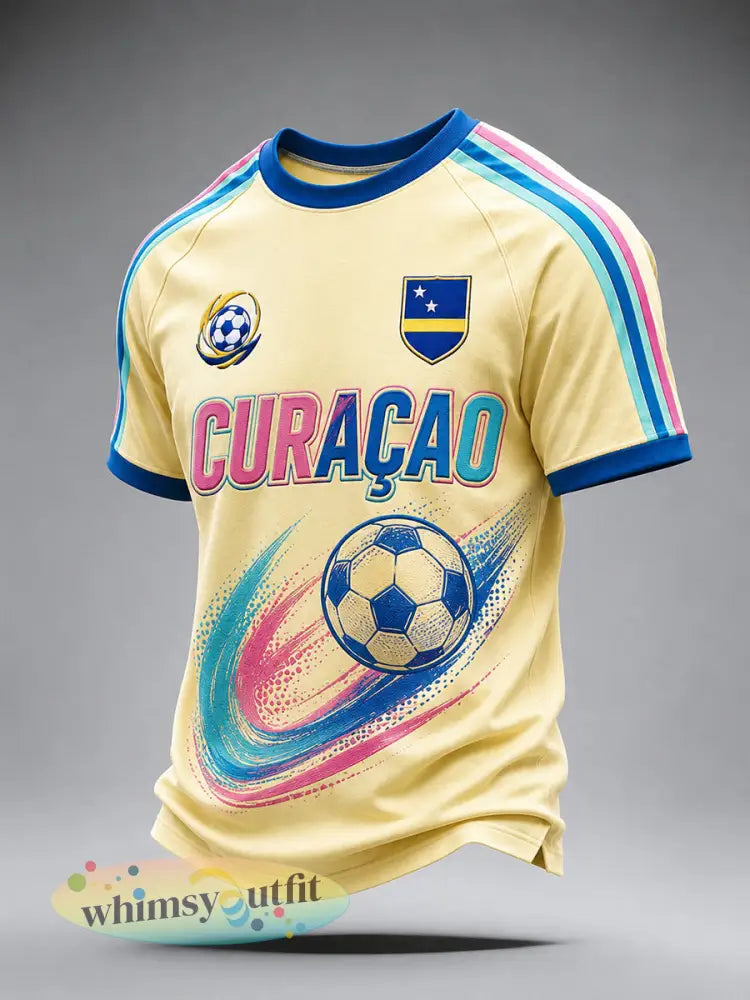 Casual t-shirt voor heren met voetbalthema raglanmouwen en korte mouwen - A / S