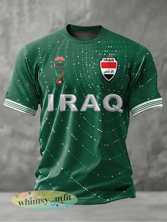 Casual t-shirt voor mannen met Iraaks voetbalthema - Groen / S