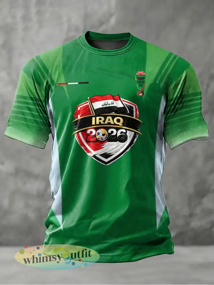 Casual t-shirt voor mannen met Iraaks voetbalthema - Groen / S