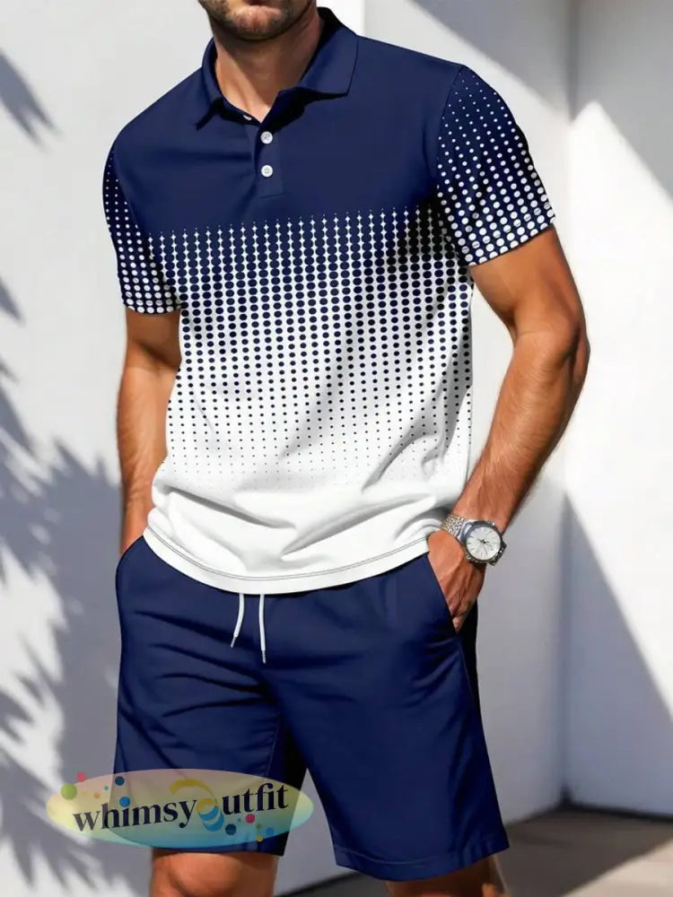 Casual tweedelige set voor heren met stippprint - Marineblauw / S