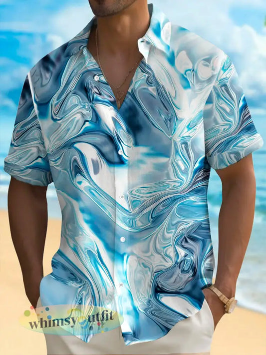 Casual vakantieoverhemd voor heren met korte mouwen - Blauw / S