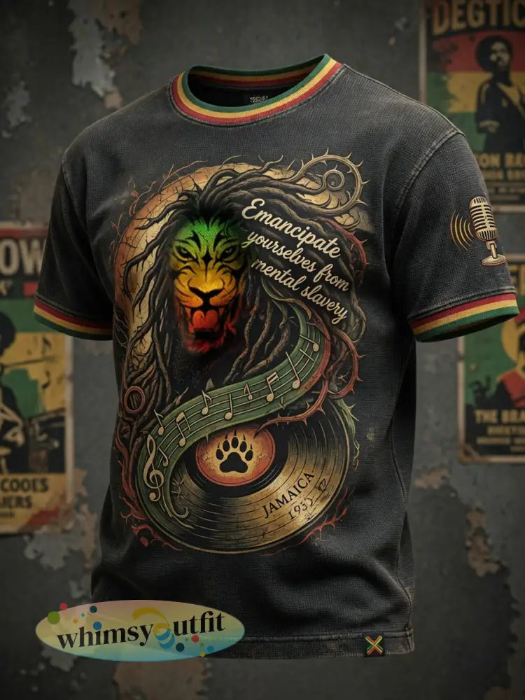 Casual Waffle-Weave T-shirt voor Retro Reggae Fans - als foto / S