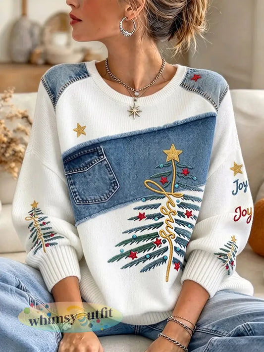 Christelijke Jezus kerstboomprint casual trui voor dames - Wit / S