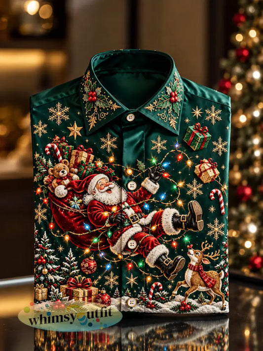 Christmas kerstman printshirt voor heren - Groen / S