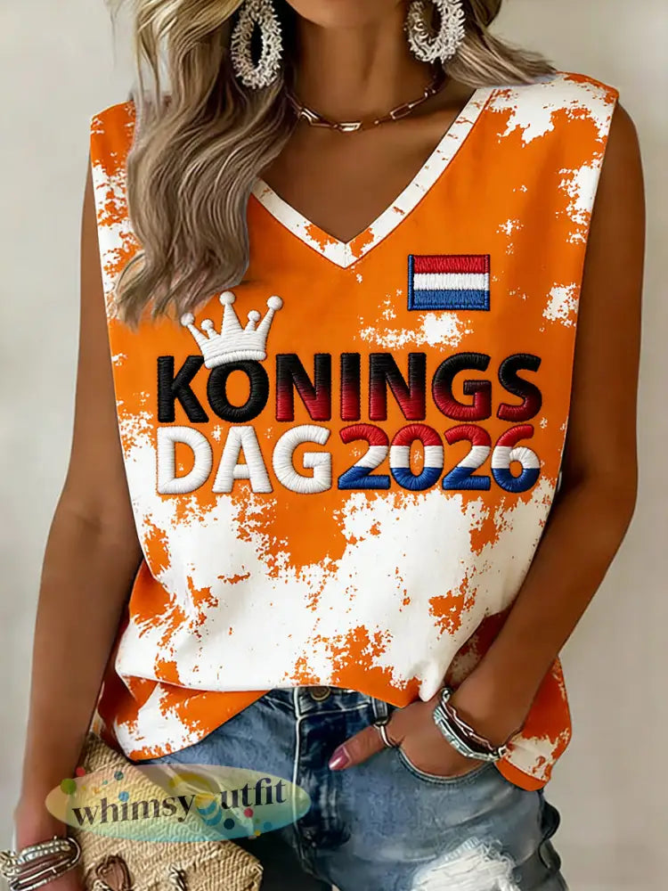 Dames 2026 Nederland Koningsdag bedrukt relaxed-fit Vest - Sinaasappel / S