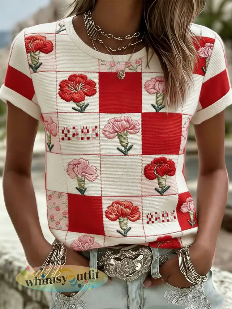 Dames anjers voor Moederdag T-shirt met korte mouwen - als foto / S