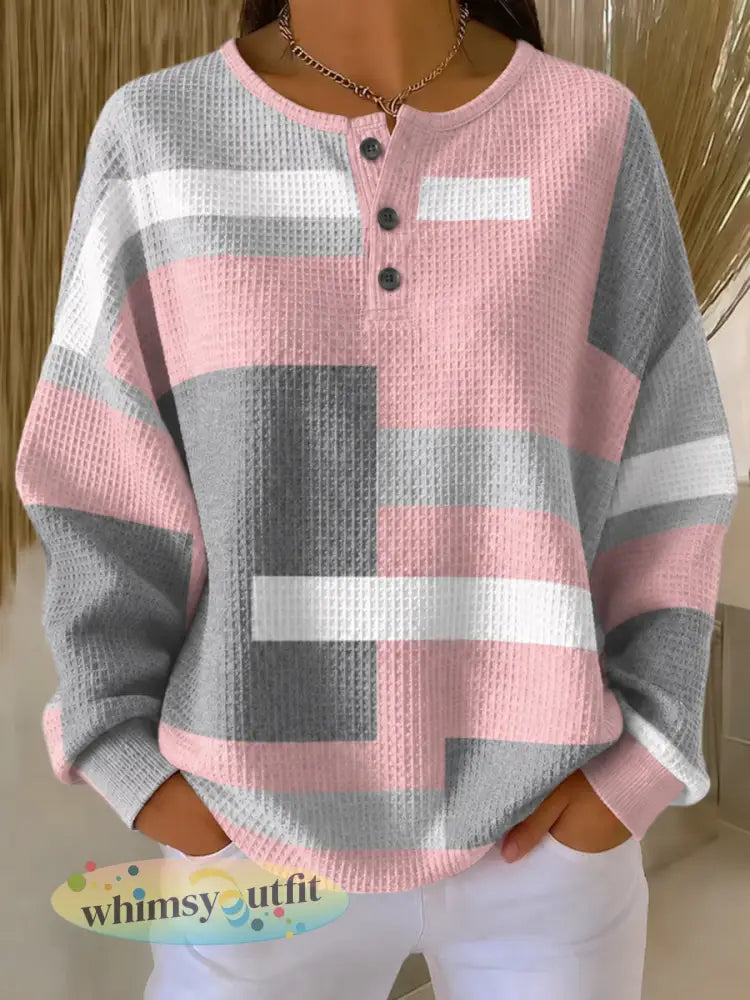 Dames bloemen kunstprint lange mouw henley shirt - Roze / S
