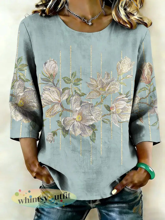 Dames bloemenkunstlinnen shirt - als foto / S