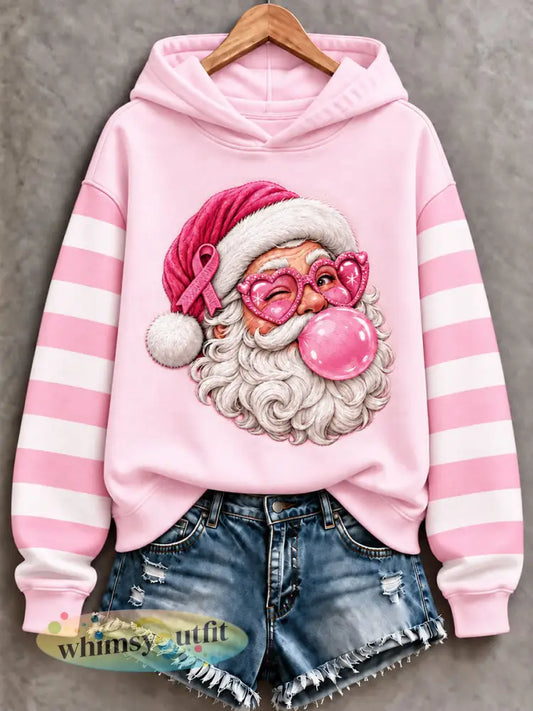 Dames borstkankerbewustzijn Santa Claus draagt roze regelmatig sweatshirt - als foto / S