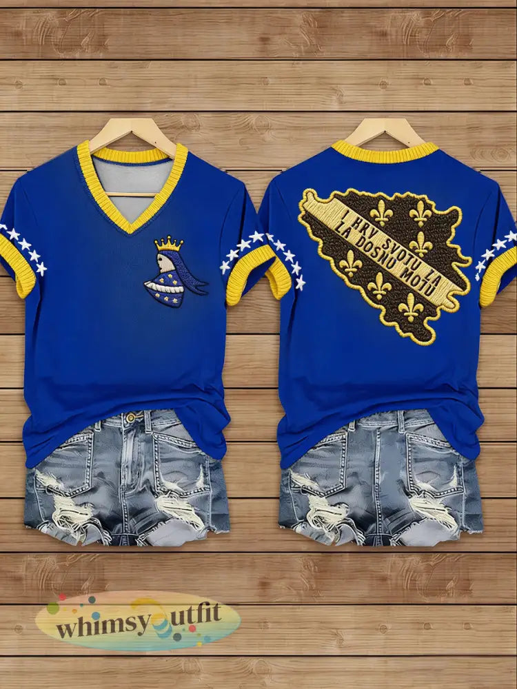 Dames Bosnië voetbal liefhebber ZMAJEVI geprint T-shirt - Blauw / S