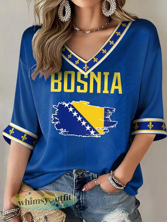 Dames Bosnië voetbal liefhebber ZMAJEVI geprint T-shirt - Blauw / S