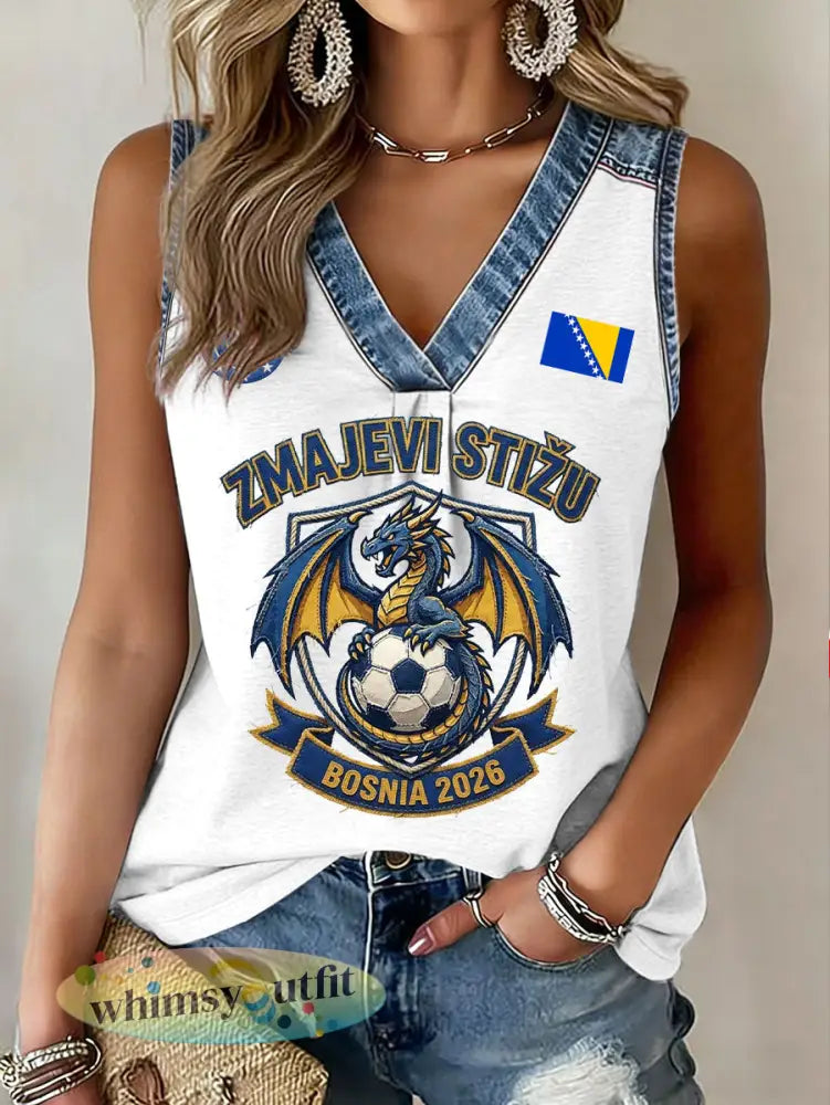 Dames Bosnië voetbal liefhebber ZMAJEVI geprinte vest - Wit / S