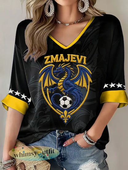 Dames Bosnië ZMAJEVI Voetbal Lover Gedrukt T-shirt - Zwart / S