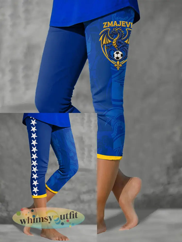 Dames Bosnië ZMAJEVI Voetballiefhebbers Bedrukte Leggings - Blauw / S