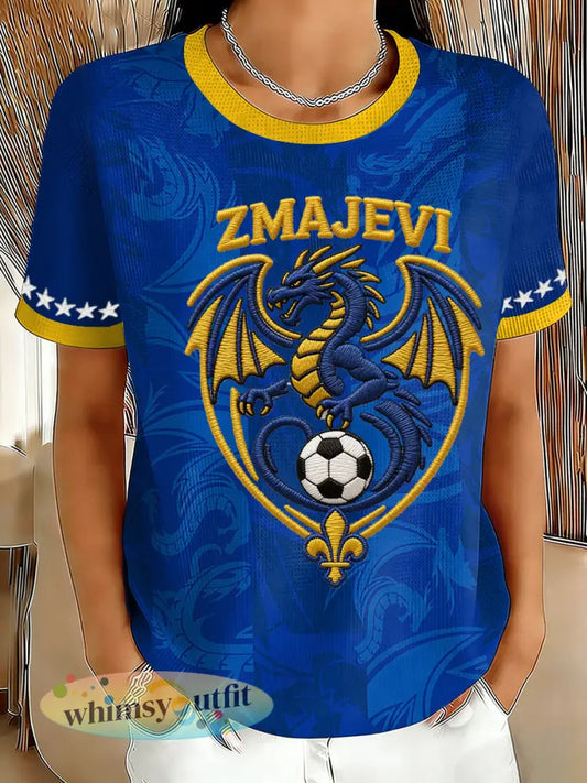 Dames Bosnië ZMAJEVI Voetballiefhebbers Gedrukte wafel Tops - Blauw / S