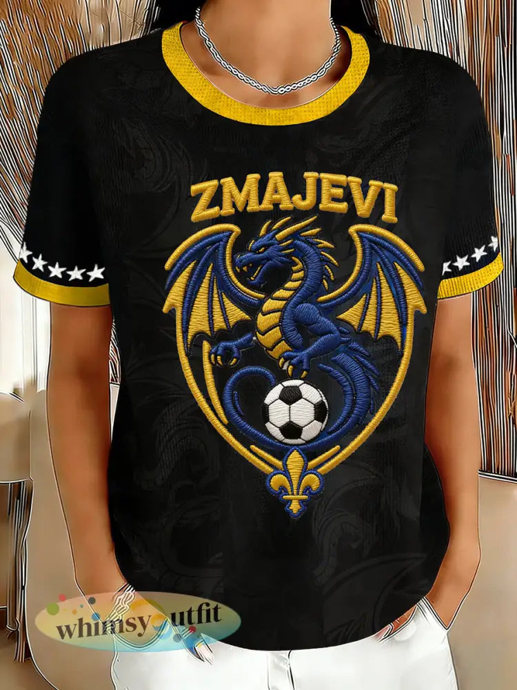 Dames Bosnië ZMAJEVI Voetballiefhebbers Gedrukte wafel Tops - Zwart / S